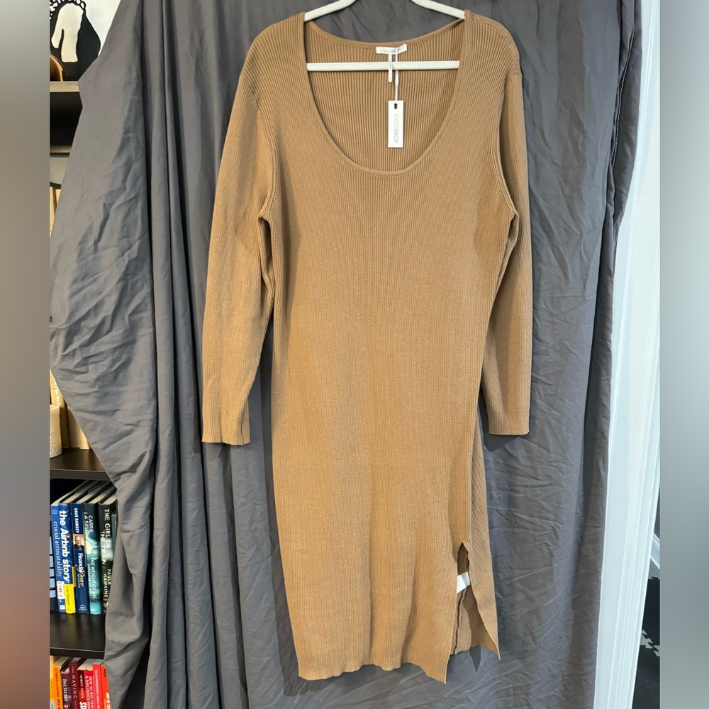 Tan/camel sweater dress with slit